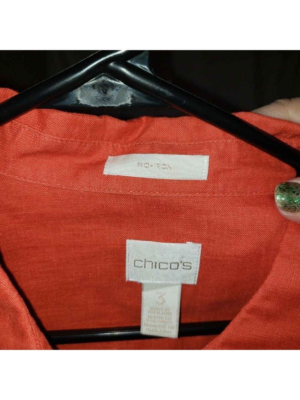 Chico's Coral/Orange Linen Button Down Shirt Size 2 - Picture 4 of 4